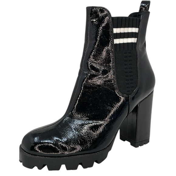 FASHION NOVA Ankle Boots Black Patent Booties Platform Lug Sole Heels Size 8 - Picture 1 of 11
